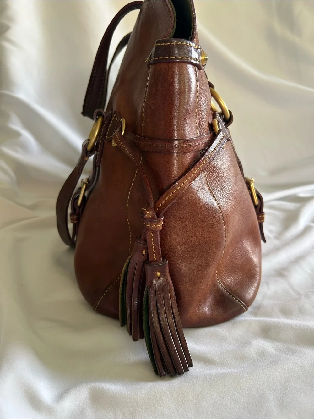 Dooney & Bourke Florentine Leather Satchel Tote Bag Chestnut Brown Vachetta